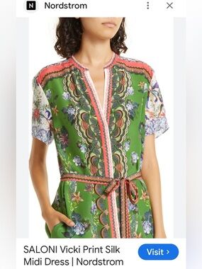 SALONI Coral-Trim Floral Print Dress